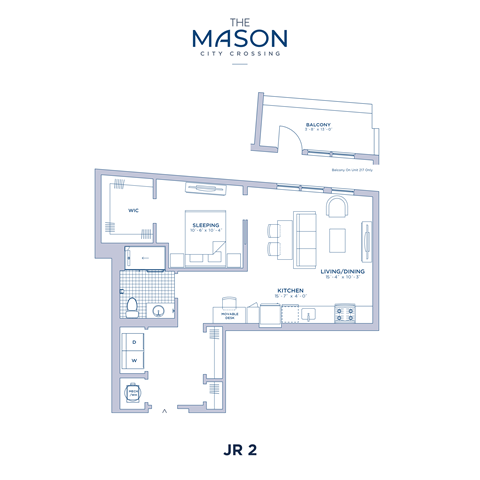 Floor plan for studio, 1 bath, 719 sqft